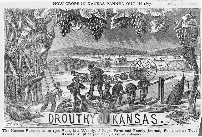 Henry Worrall’s popular image Drouthy Kansas appeared on the front page of the Kansas Farmer in 1879. Courtesy of the Kansas State Historical Society.