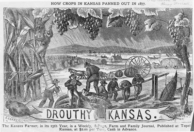 Henry Worrall’s popular image Drouthy Kansas appeared on the front page of the KansasFarmer in 1879. Courtesy of the Kansas State Historical Society.