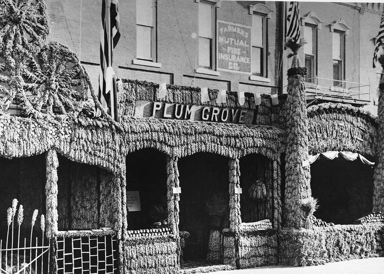 The 1914 El Dorado, Kansas, Kafir Corn Carnival featured street architecture and entrance fronts fashioned of what was known at the time as Kafir corn, a type of sorghum. Courtesy of the Kansas State Historical Society.